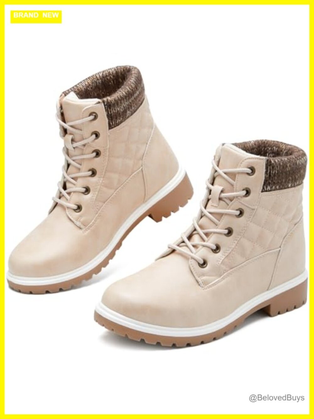 Waterproof Ankle Boots for Women Faux Leather Fur Lining Non Slip Lace Up
